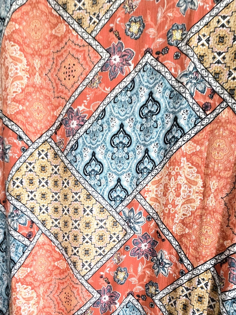 Easel Mixed Boho Print Kimono Rayon Aqua Orange Gorgeous Size 1X - Picture 4 of 5